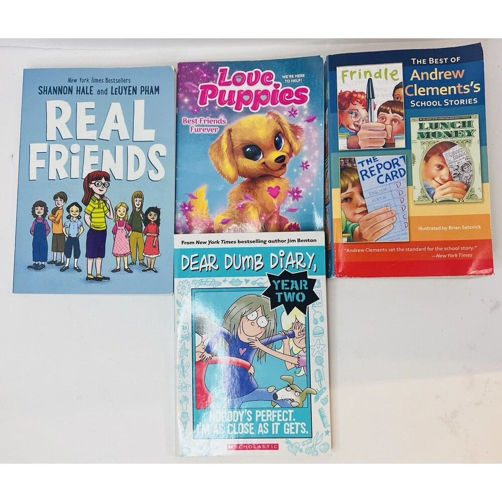 Kids Chapter Book Lot 4 Books Real Friends Andrew Clements Dear Dumb Diary